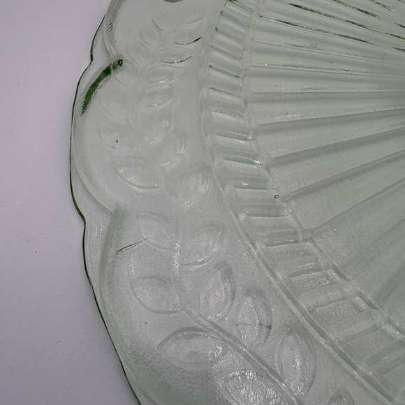 Green Glass Cake Stand Art Deco Depression Era Serving Plate 12" - Picture 8 of 8
